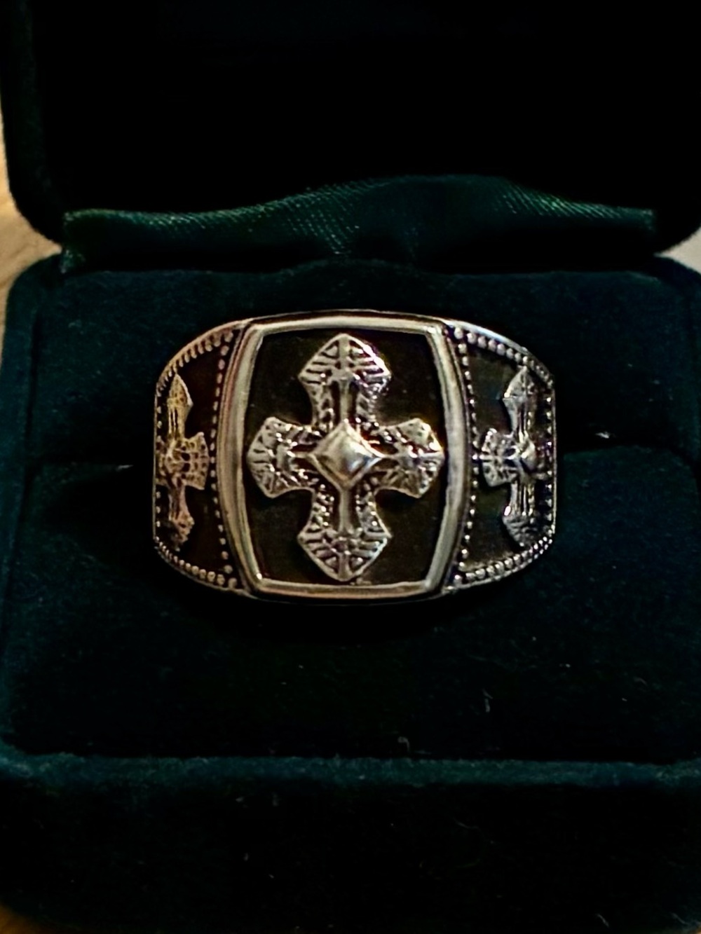 Men's Silver Cross Statement Ring with Black Enamel Inlay